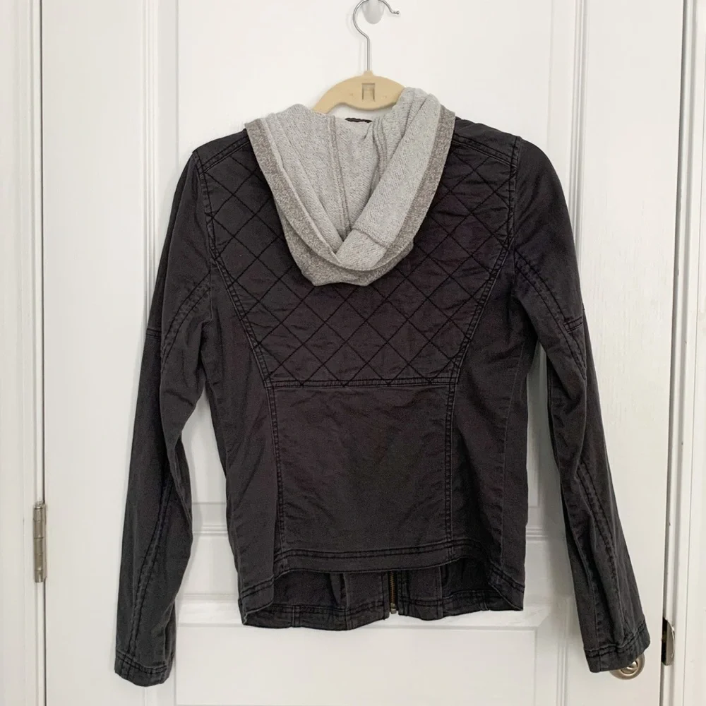 Express Grey Zip Up Hooded Canvas Jacket